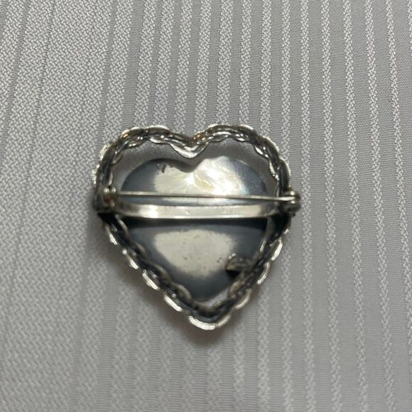 BEAU Sterling Silver LSM Heart Brooch Pin Signed - Picture 3 of 6